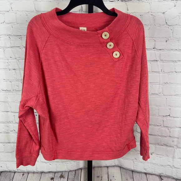 Free People We The Free Don't Forget Me Oversized Pullover Coral Top Size Medium - Picture 1 of 7